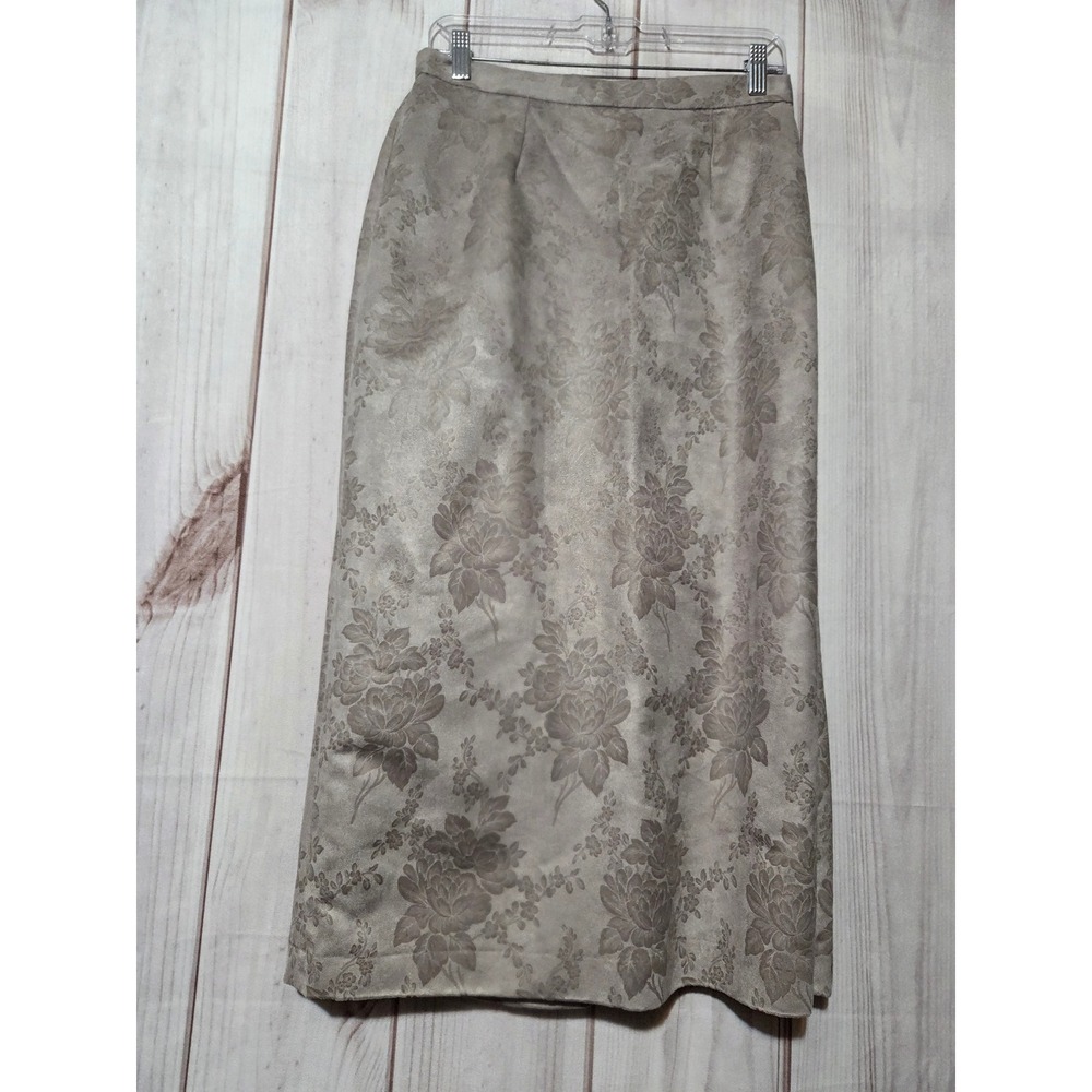 Gospel Faux‎ Suede Floral Maxi Skirt Taupe Embossed Rose Size 10 Modest Vintage
